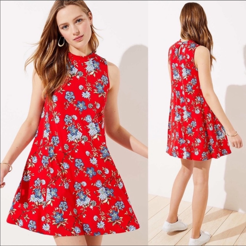 loft | red floral shift dress